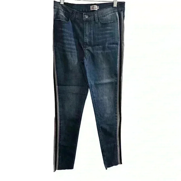 Lolo Women's Ankle Jeans Size 11 Blue Side Stripe Stretch Denim - Picture 2 of 12